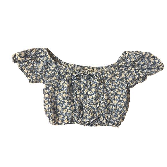Reformation Tops - 2 Reformation Azzuro Cropped Blue White Ditsy Floral Print Blouse Shirt Top